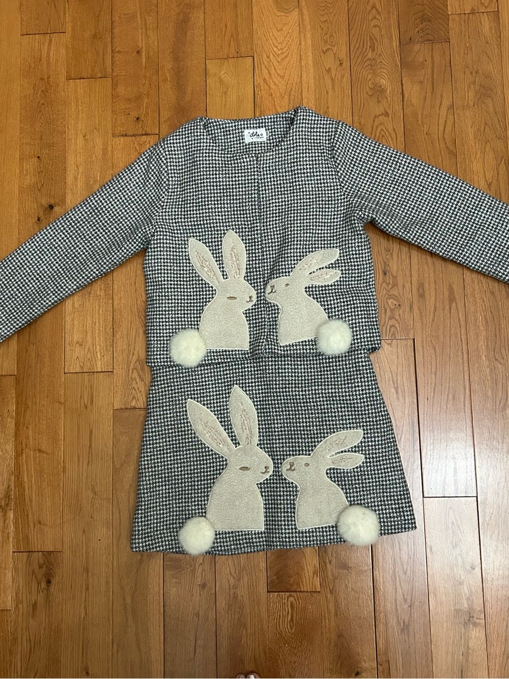 Lola and the Boys Girls 9/10 Bunny Houndstooth Top Skirt Set Pom Pom Easter